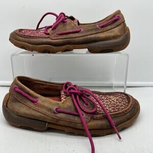 Twisted X Womens Shoes 5.5 WDM0066 Driving Mocs Boat Shoes Leather Brown